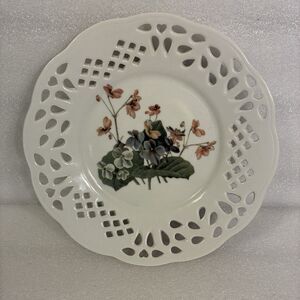 Unbranded Floral Decorative Plate With Pierced Design Around Flowers. 10.5”